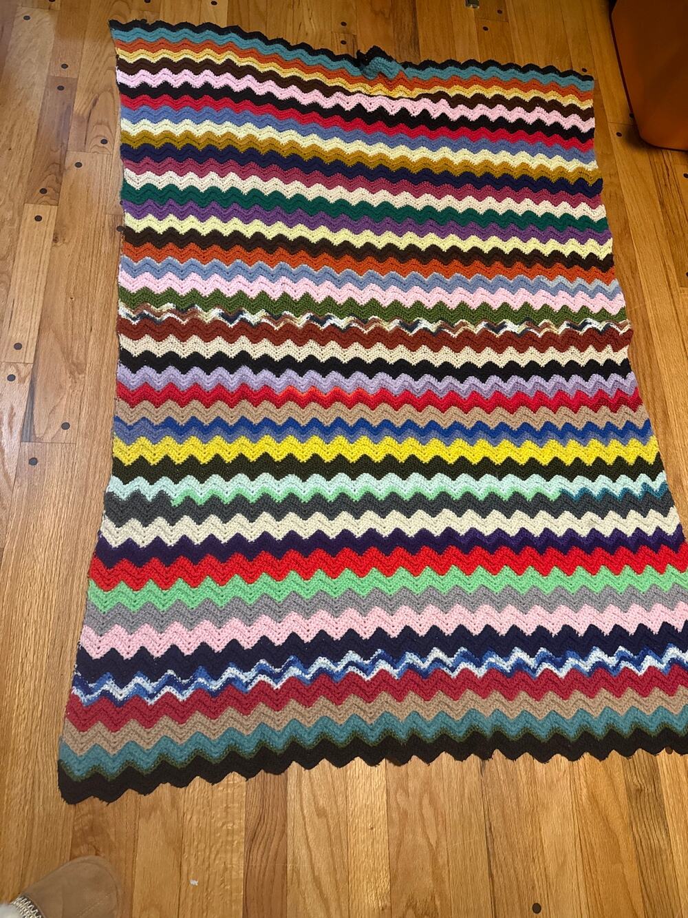 Handmade Crochet Chevron Afghan Blanket 57x39 Multicolor Retro Granny Throw